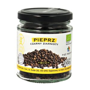 Pieprz-czarny-ziarnisty-BIO-100g-w-szklanym-sloiku Pieprz Czarny Ziarnisty BIO 100g Pięć Przemian