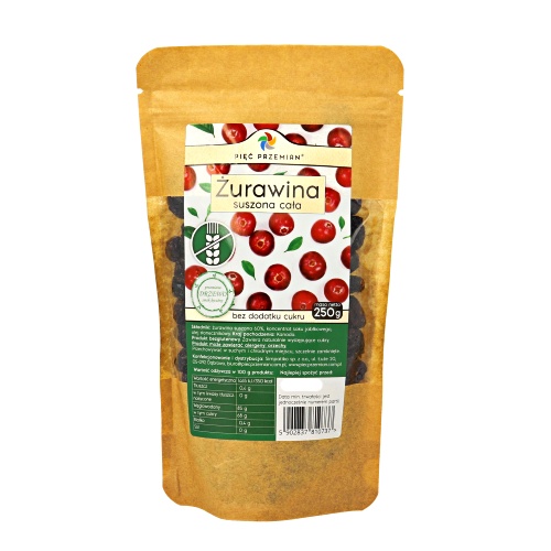 Zurawina-suszona-cala-torebka-250g Żurawina z Sokiem Jabłkowym 250g Pięć Przemian
