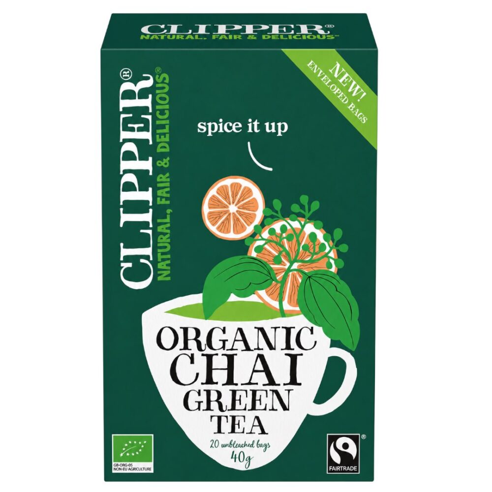 CLIPPER Herbata Zielona Chai z cynamonem i kardamonem FAIR TRADE BIO 20*2g CLIPPER Herbata Zielona Chai Fair Trade BIO 20*2g