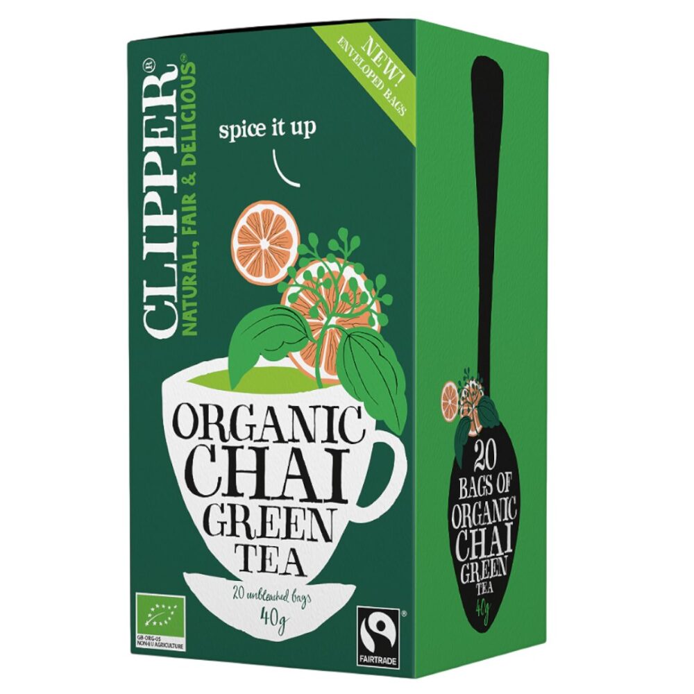 CLIPPER Herbata Zielona Chai z cynamonem i kardamonem FAIR TRADE BIO 20*2g CLIPPER Herbata Zielona Chai Fair Trade BIO 20*2g