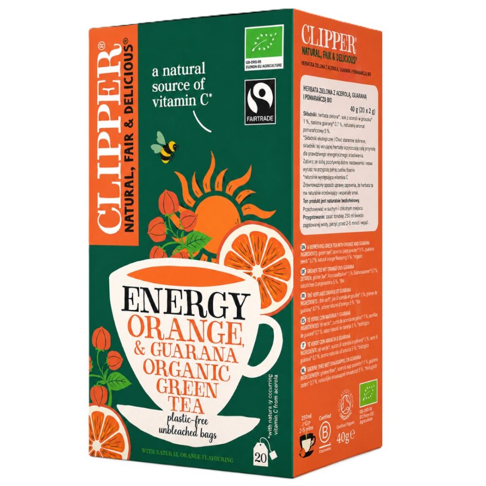 CLIPPER Herbata Zielona Reviving z acerolą i guaraną BIO 20*2g