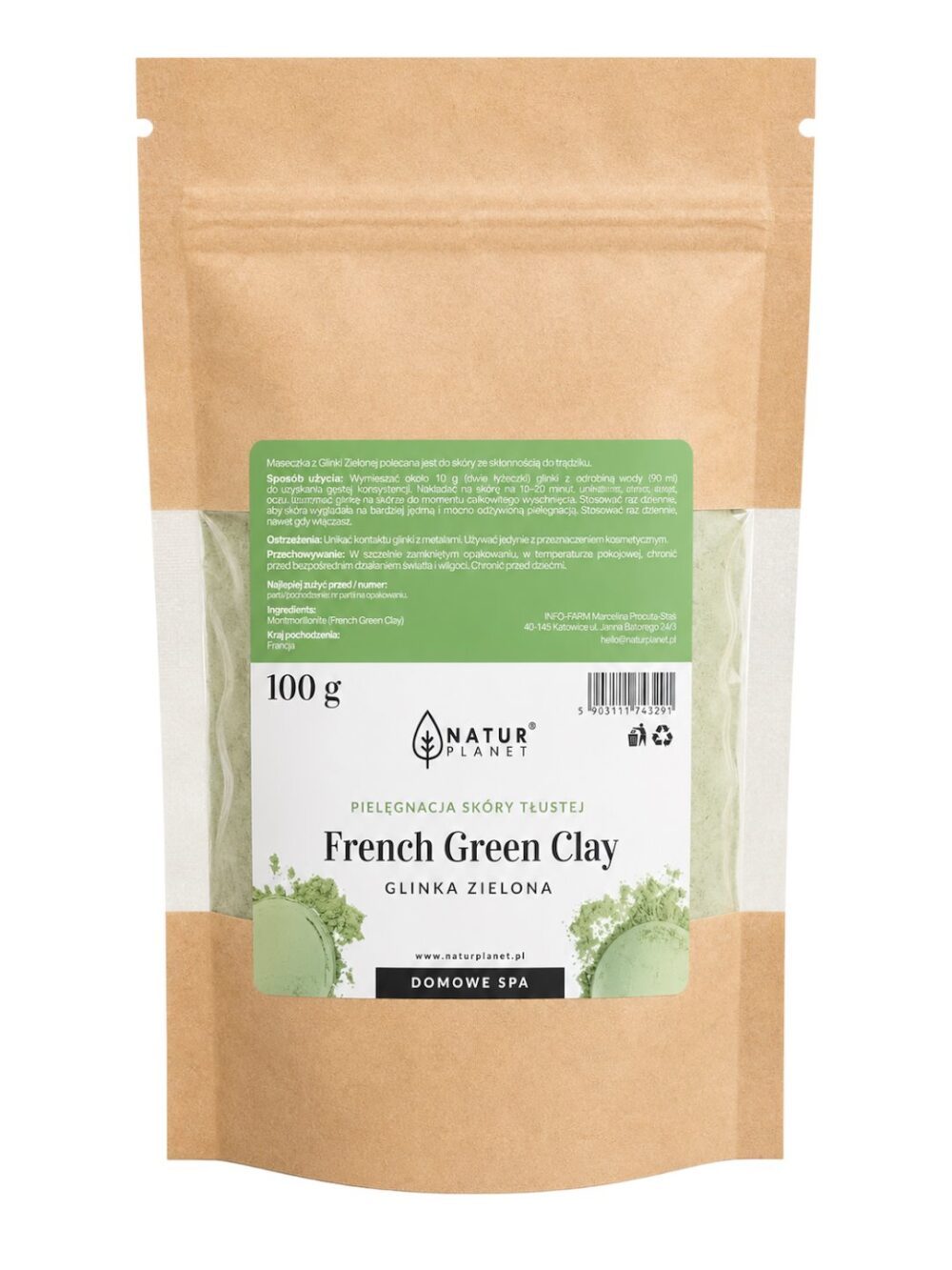Glinka oryginalna francuska - Zielona 100g NATUR PLANET