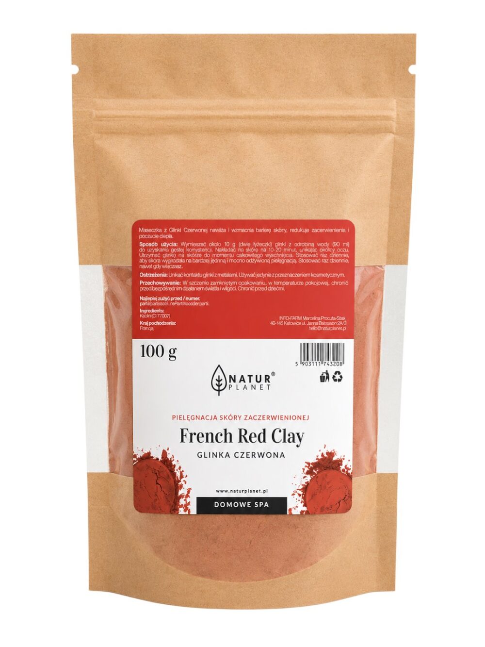 Glinka oryginalna francuska - Czerwona 100g NATUR PLANET