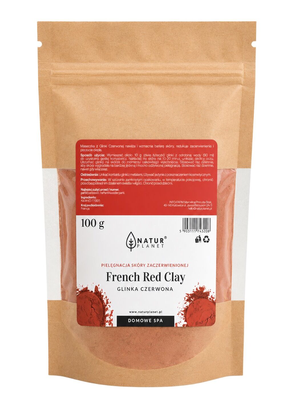 Glinka oryginalna francuska - Czerwona 100g NATUR PLANET