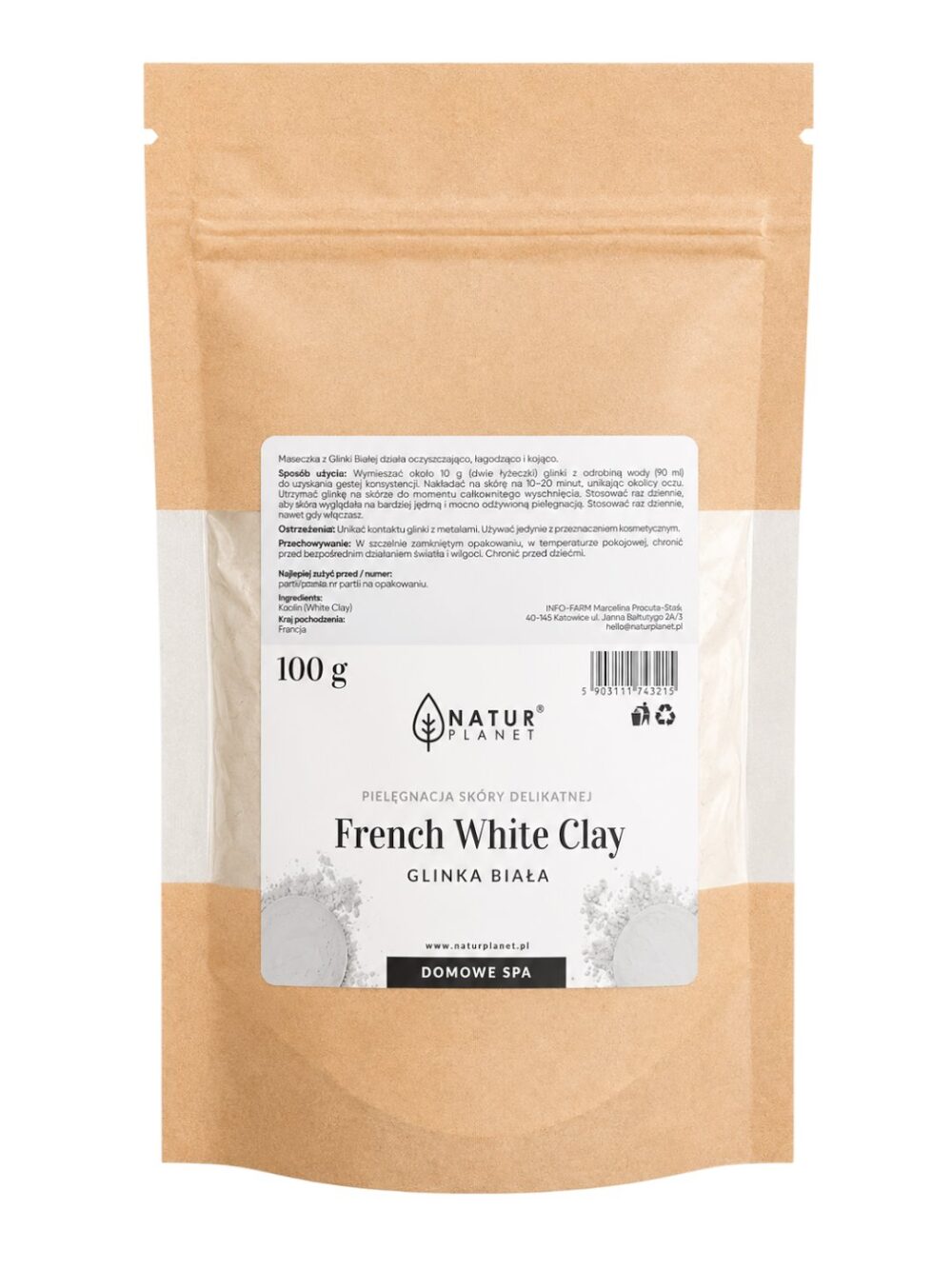 Glinka oryginalna francuska - Biała 100g NATUR PLANET