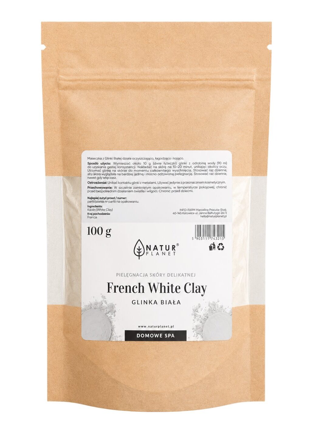 Glinka oryginalna francuska - Biała 100g NATUR PLANET