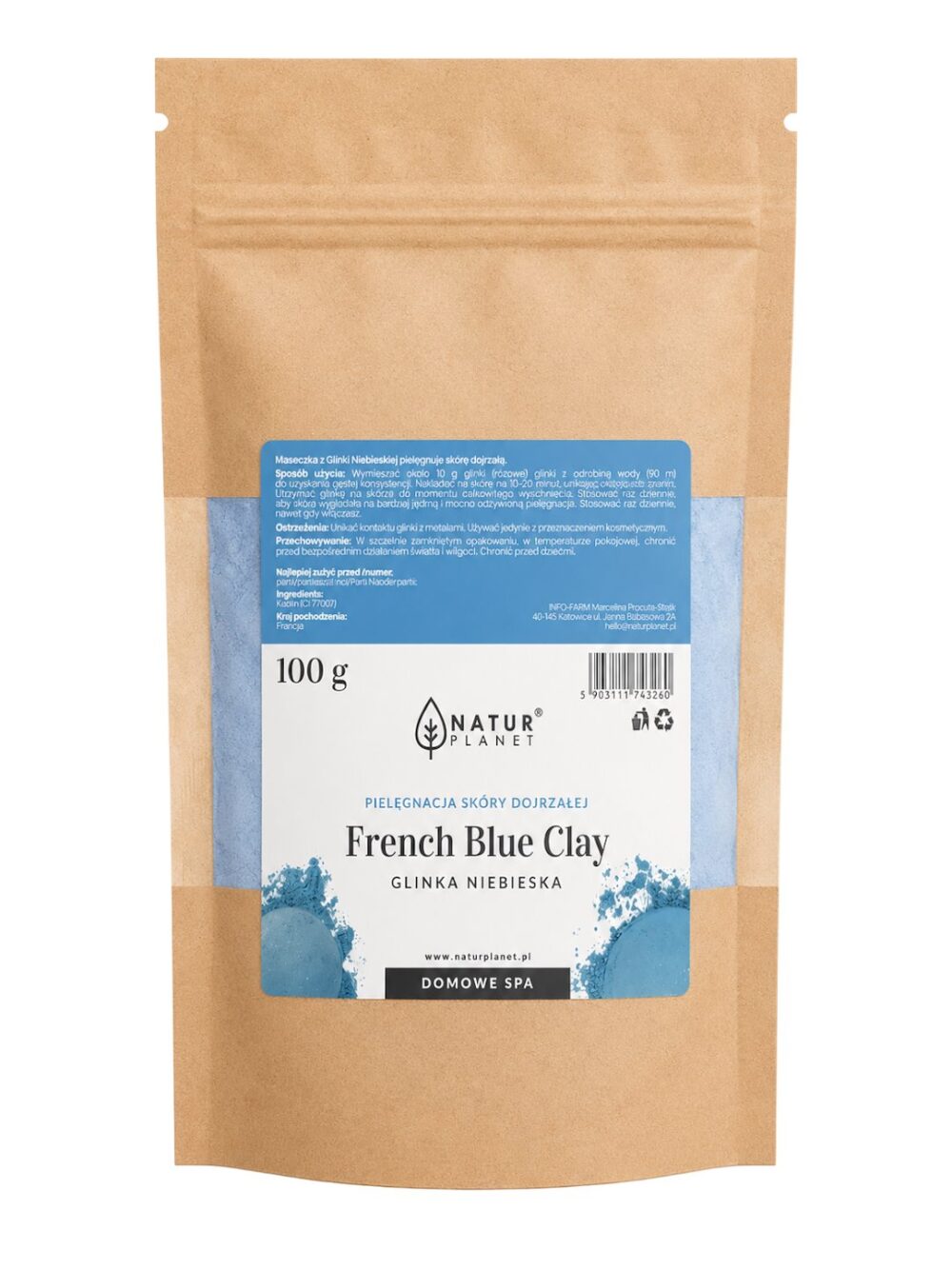 Glinka oryginalna francuska - Niebieska 100g NATUR PLANET