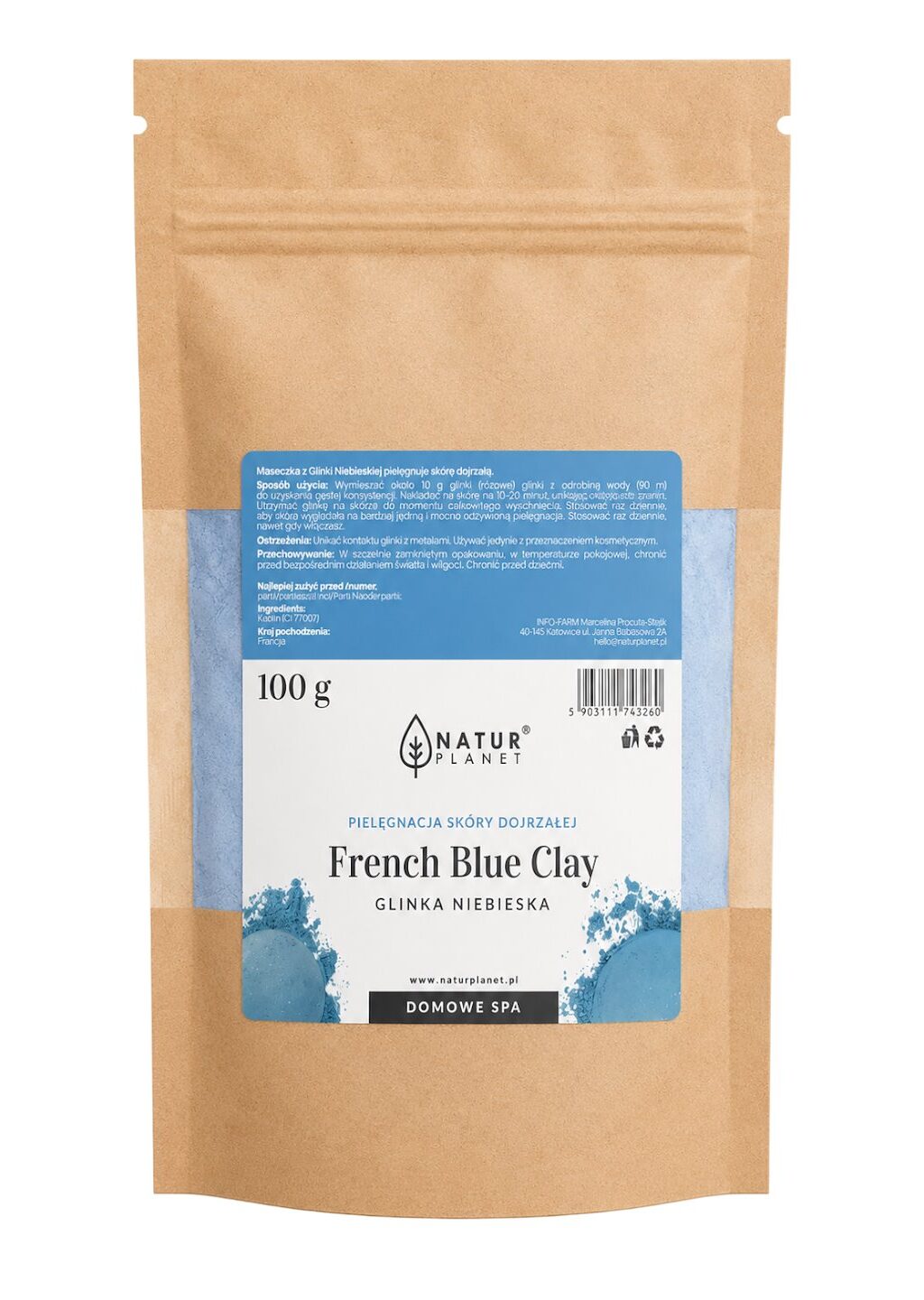 Glinka oryginalna francuska - Niebieska 100g NATUR PLANET