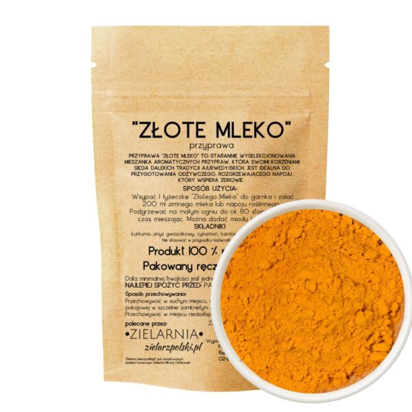 „Złote mleko” mieszanka przypraw z kurkumą 50g ZIELARZPOLSKI.PL "Złote mleko" mieszanka przypraw z kurkumą 50g